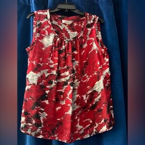 Kasper Red Pleated Sleeveless Blouse
